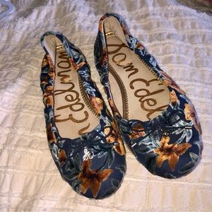 Sam Edelman Felicia Baltic Navy Floral Velvet Flats size 7.5